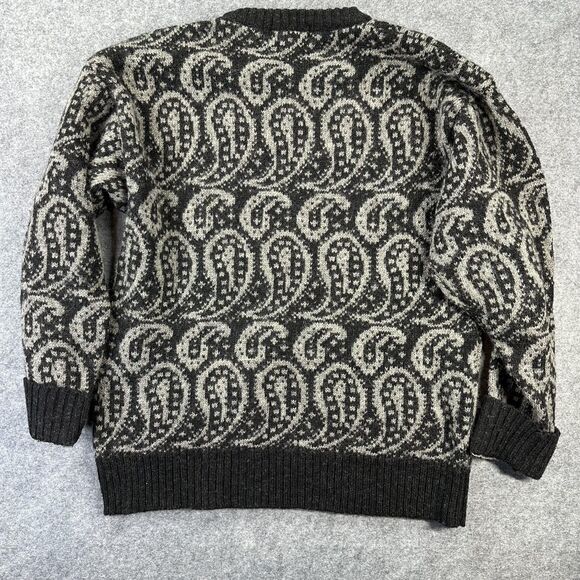 Vintage Cattivo Sweater Mens Medium Black Gray Paisley Shetland Wool Knit 80s - Picture 8 of 8